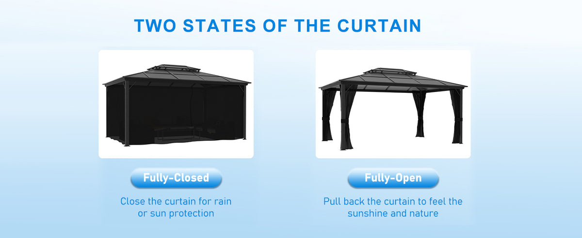 VEIKOUS Aluminum Gazebo with Polycarbonate Roof, Hardtop Gazebo with Netting for Patios
