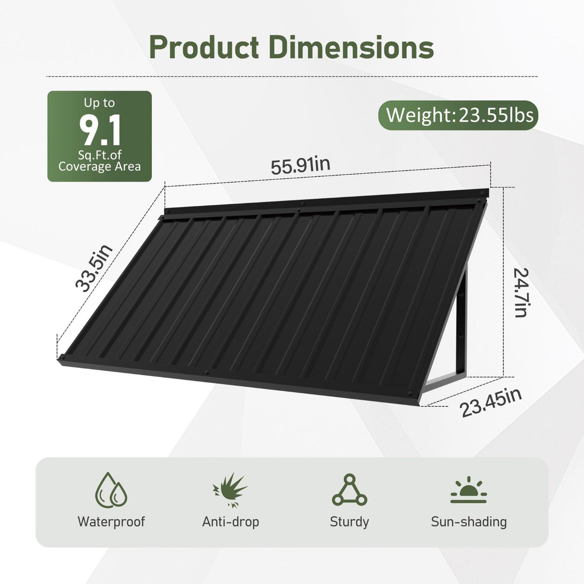 Veikous Residential Metal Awning, Fixed Window Awning with Triangle Frame for Doors, Porches, Balconies