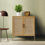 Veikous Buffet Sideboard Storage Cabinet, Bamboo Kitchen Sideboard Cabinet with 2 Shelves and Handmade Rattan Doors, Accent Cabinet with Storage