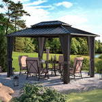 VEIKOUS Gazebo 10x12, Patio Gazebo with Netting and Curtains, Aluminum Hardtop