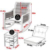 VEIKOUS 3-Piece Outdoor Rocking Chair Wicker Bistro Set, Orange