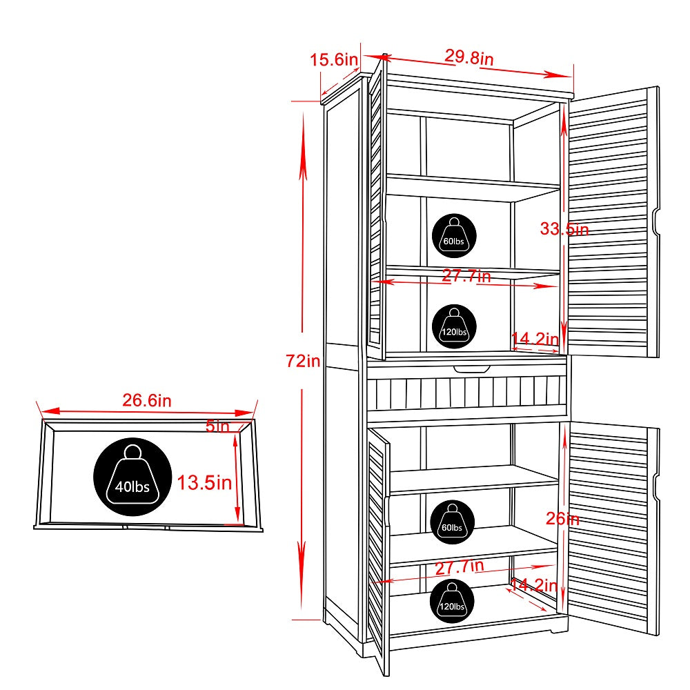 VEIKOUS 72 Kitchen Pantry,  Bamboo Cabinet Storage Freestanding with Drawers and Doors