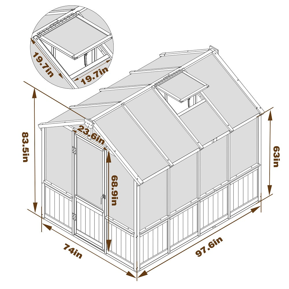 VEIKOUS 6 x 8 Ft Wooden Polycarbonate Greenhouse with Ventilated Window