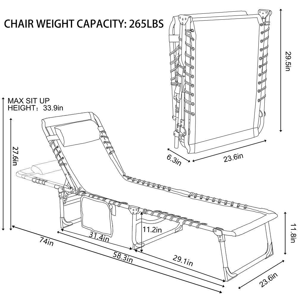 VEIKOUS Folding Chaise Lounge, Gray