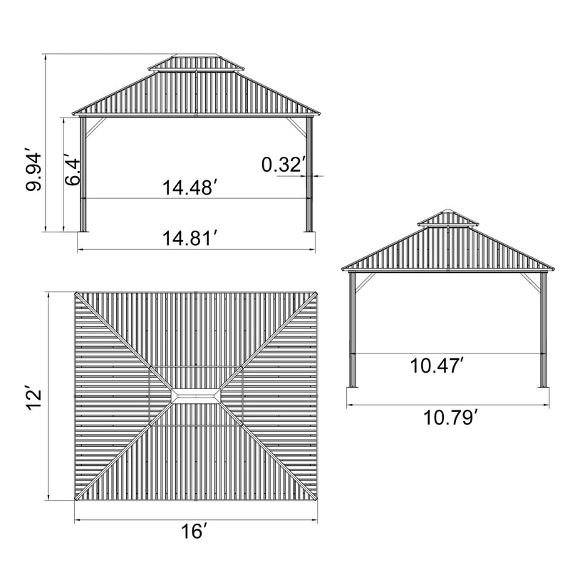 VEIKOUS 12x16ft Double Roof Hardtop Gazebo for Patio, Aluminum Gazebo for Backyard