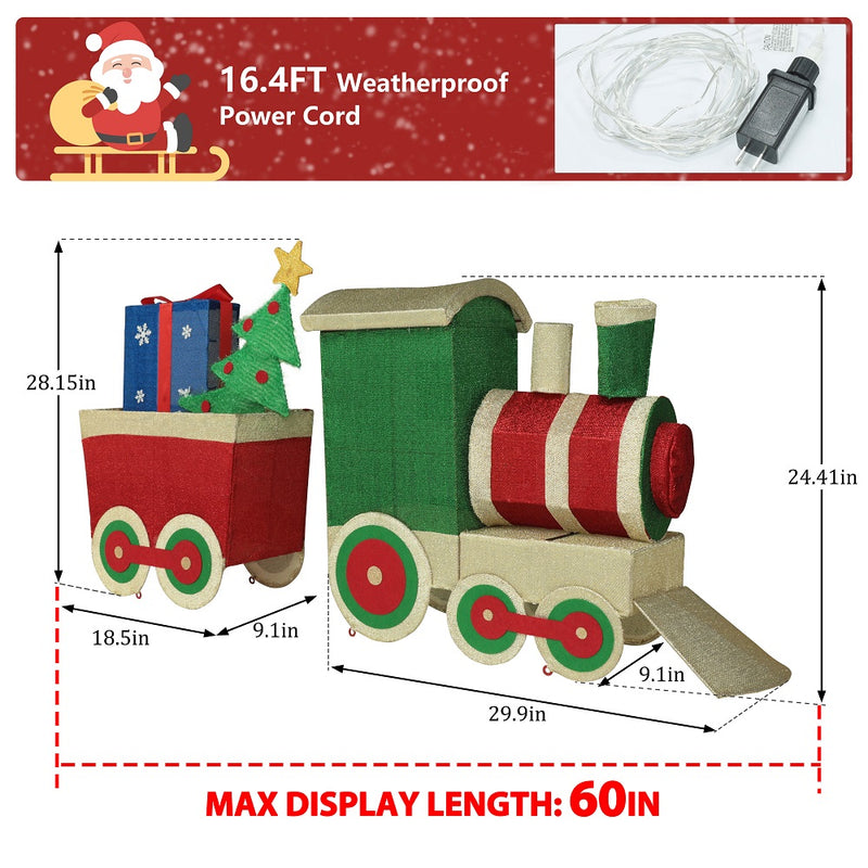 Outdoor Christmas Decorations Lighted Train Set with Present and Christmas Tree 