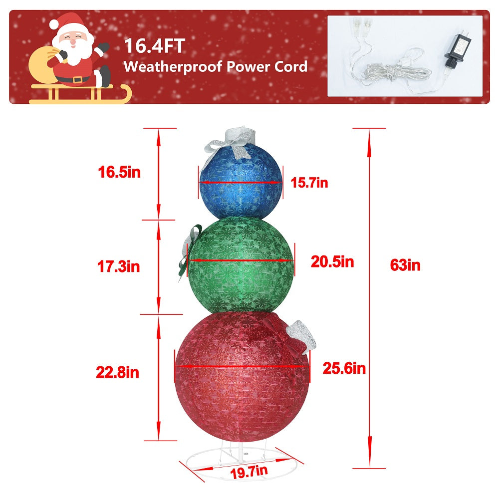 5ft Pre-Lit Pop-Up Stackable Ornament, Outdoor Christmas Decoration