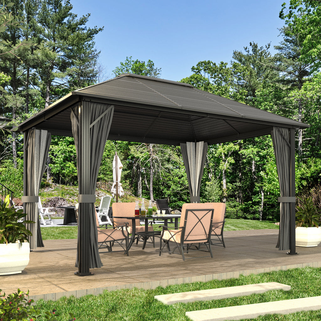 VEIKOUS 12-ft x 10-ft Hard top Black Metal Rectangle Screened Gazebo with  Steel Roof in the Gazebos department at