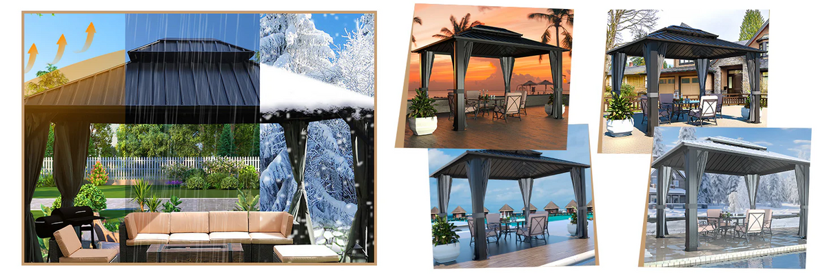 VEIKOUS 12x20 Gazebo Hardtop, Outdoor Metal Gazebo with Galvanized Steel Double Roof