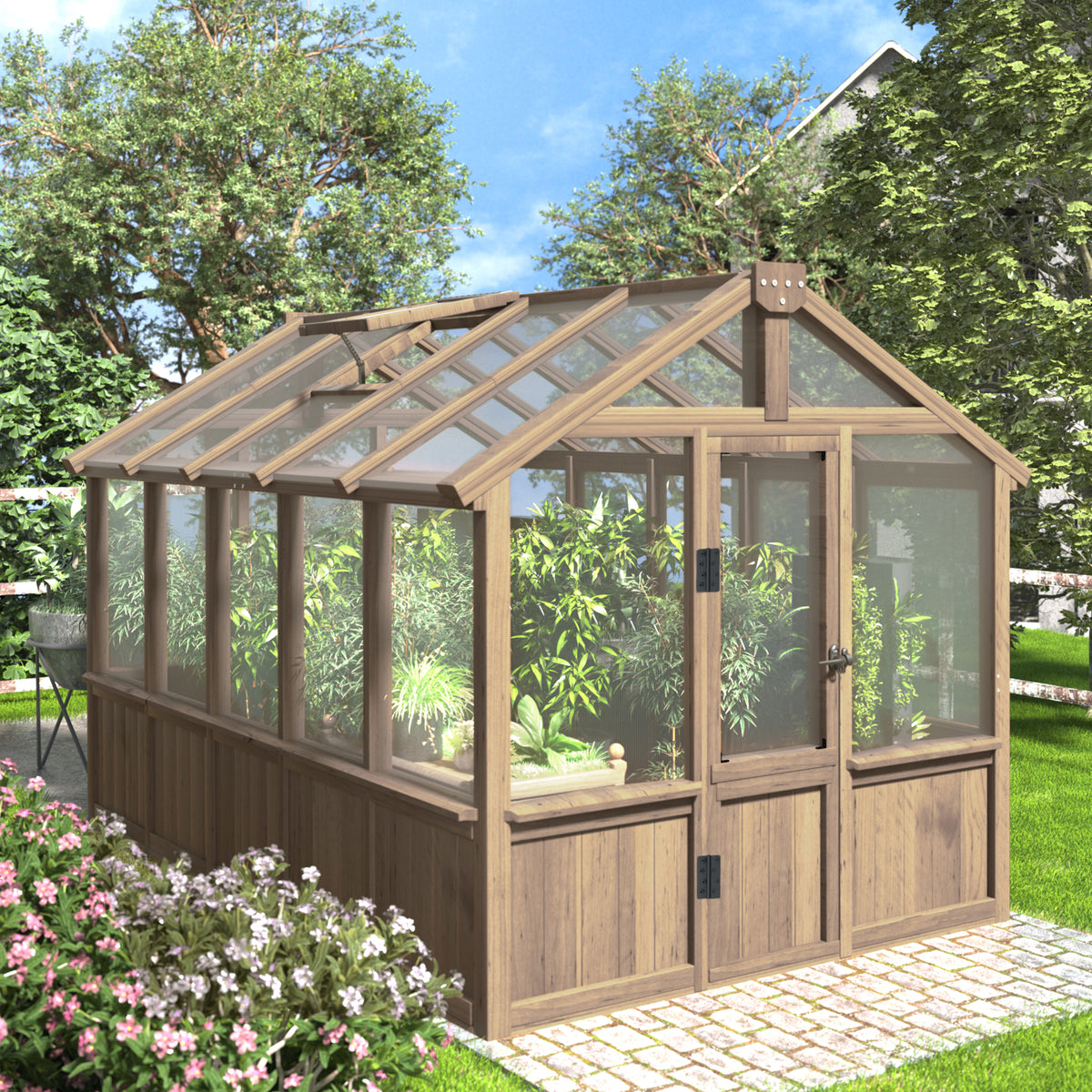 VEIKOUS 10x6ft Walk-in Wooden Greenhouse for Outdoor Gardening - Cedar Wood Frame with Adjustable Roof Vent & Lockable Door - Backyard & Patio Plant House W