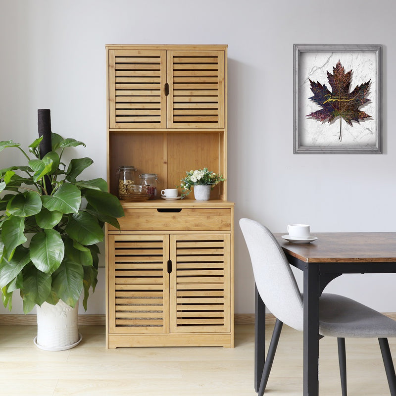72" Kitchen Pantry Cabinet Bamboo Storage Hutch with Microwave Stand