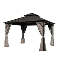 VEIKOUS 10x10ft Double Roof Hardtop Gazebo with Mesh Netting for Patio, Aluminum Gazebo for Backyard 2-Tier Rooftop