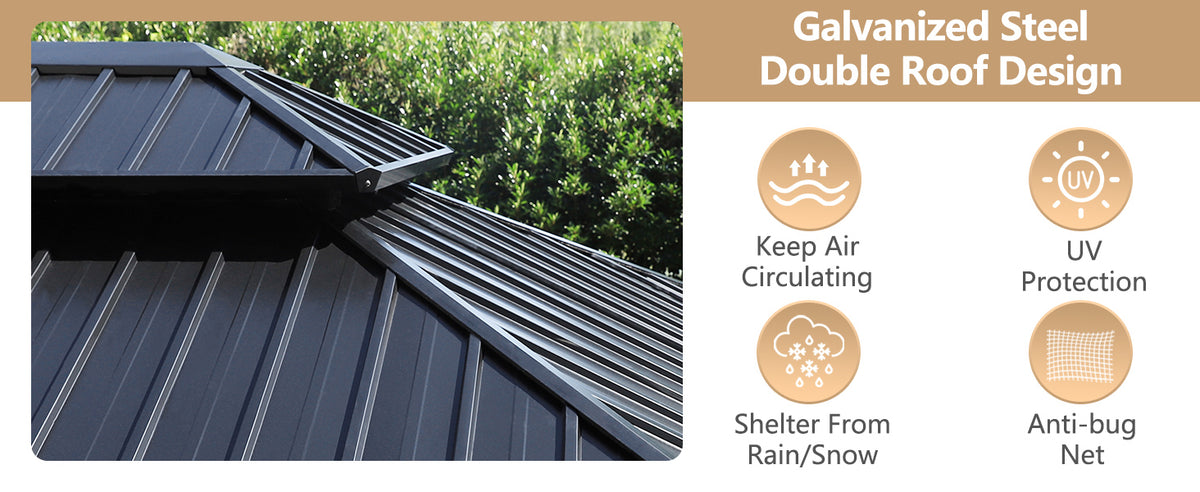 VEIKOUS 12x20 Gazebo Hardtop, Outdoor Metal Gazebo with Galvanized Steel Double Roof