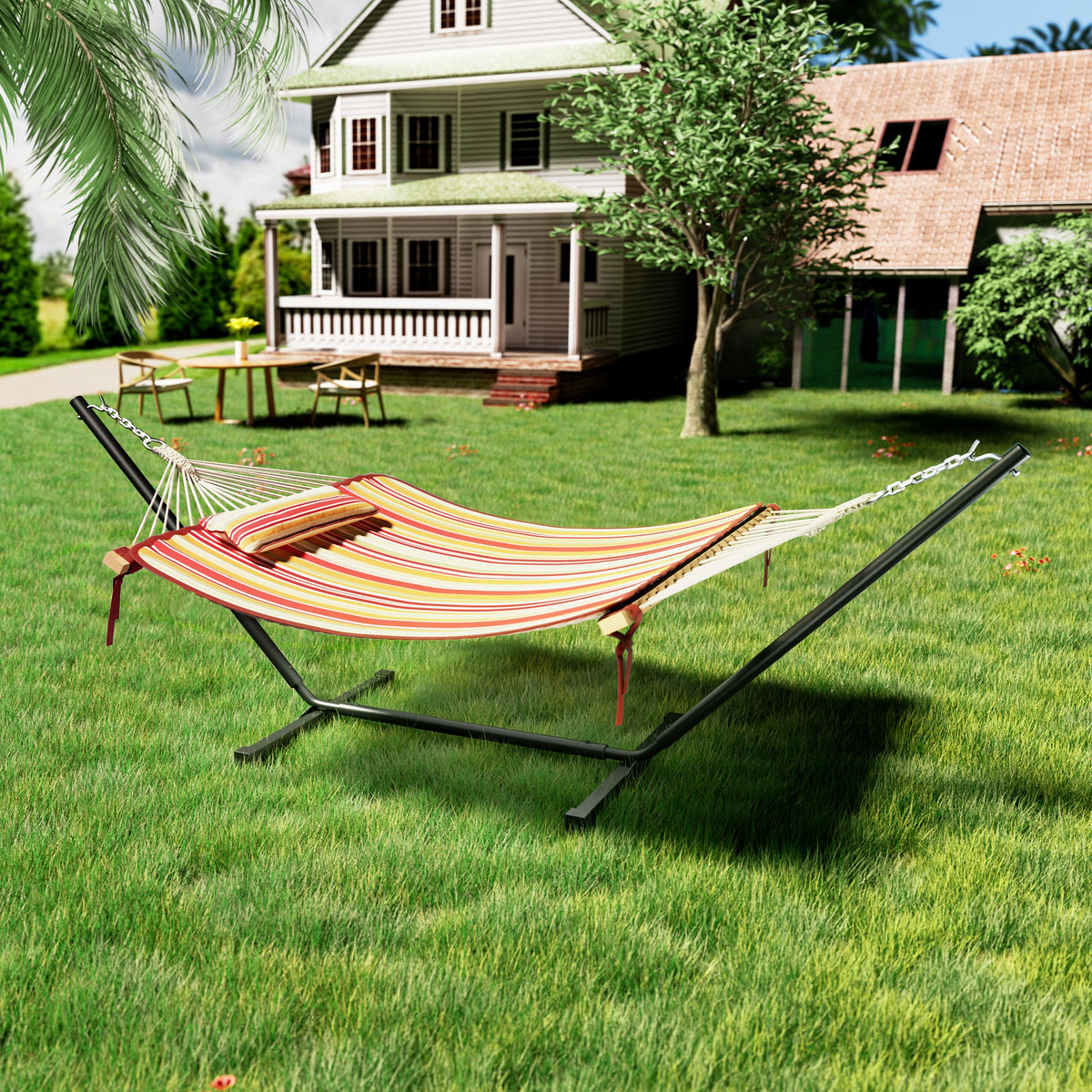 VEIKOUS Free-Standing Hammock, Red Strips