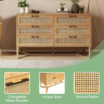 Veikous 6 Drawers Dresser, Bamboo Rattan Storage Tower with Handles