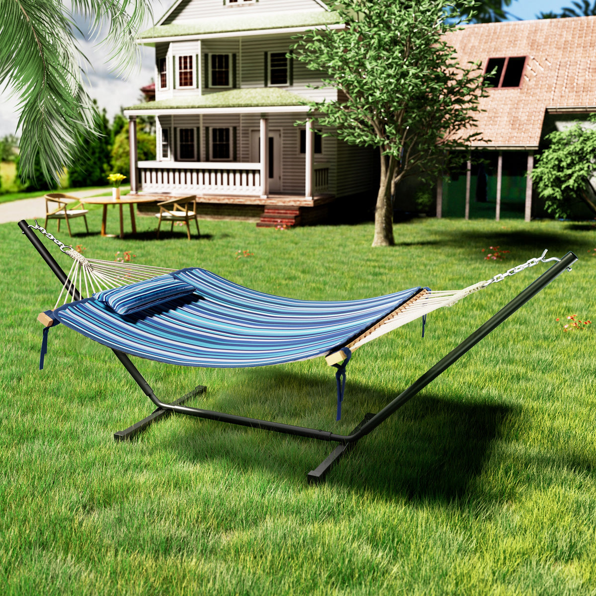 VEIKOUS Free-Standing Hammock, Blue Strips