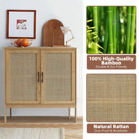 VEIKOUS Rattan Sideboard, Bamboo Accent Cabinet with 2 Shelves