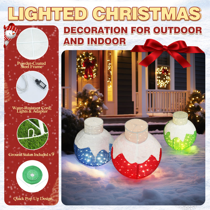 Veikous Lighted Outdoor Christmas Decoration for Yard, Pop-up Pre-Lighted Ball Holiday Decor Set