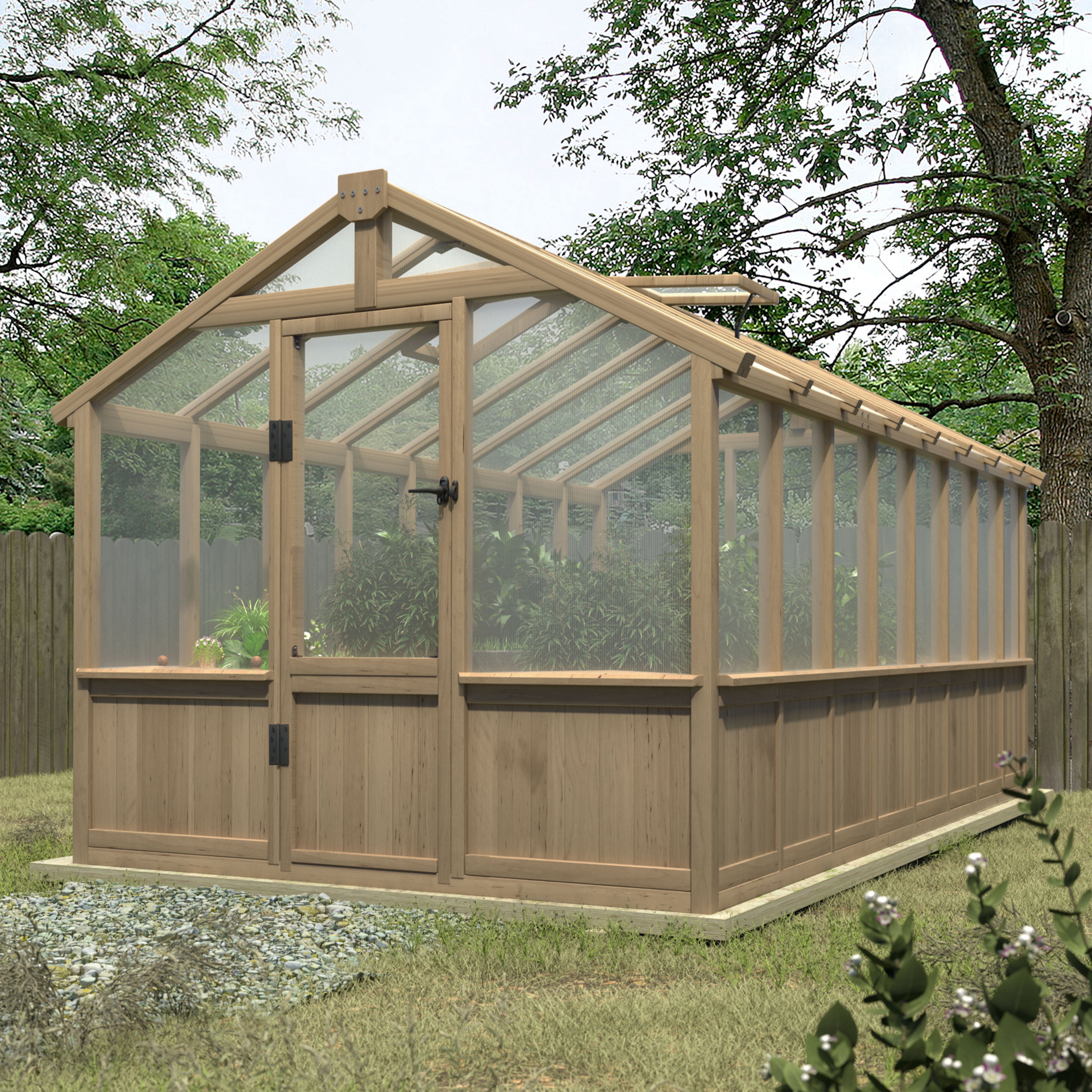 VEIKOUS 16x8ft Walk-in Wood Greenhouse with Adjustable Roof Vent