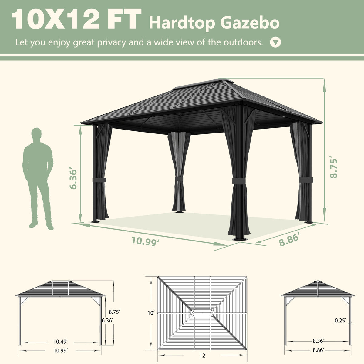 12 x 10 Gazebo Pergola with Mesh Netting, Outdoor Gazebo Single Roof for Patio, Backyard, Garden