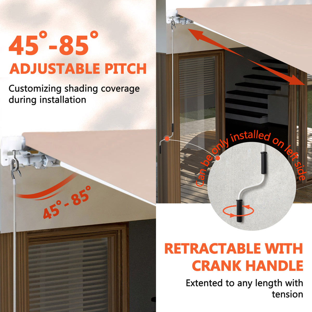 VEIKOUS Retractable Awnings for Patio, Outdoor Shelter with Manual Crank, 10'x8'