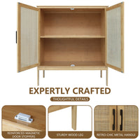 VEIKOUS Rattan Sideboard, Bamboo Accent Cabinet with 2 Shelves