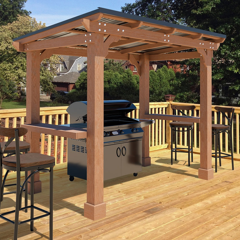 VEIKOUS Multiple Sizes Wooden Grill Gazebo with Sloping roof, BBQ Canopy for Outdoor Patio