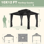 VEIKOUS Gazebo 10x12, Patio Gazebo with Netting and Curtains, Aluminum Hardtop