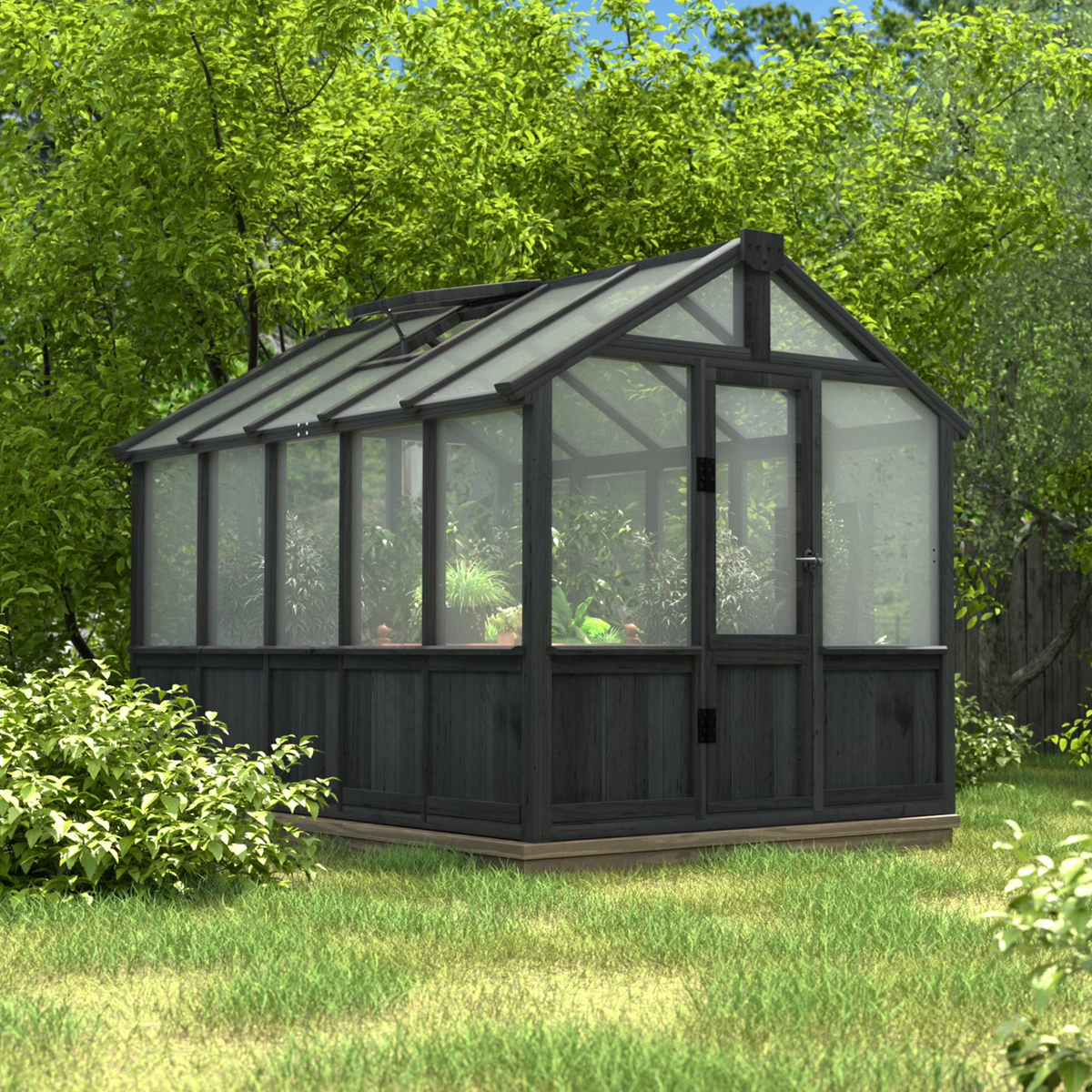 VEIKOUS 6ft x 10ft Outdoor Walk-in Cedar Wood Greenhouse | Polycarbonate Panels, Adjustable Vents & Lockable Door (Black) W