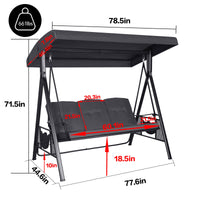 VEIKOUS Patio Swing Chair with Canopy, Swing Chairs for Outside for adults, 3-person Swing Seat with Removable Cushion