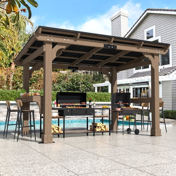 VEIKOUS 8' x 10' Outdoor Hardtop GazeboW/ Workstation Shelves for Lawn, Garden, Deck W