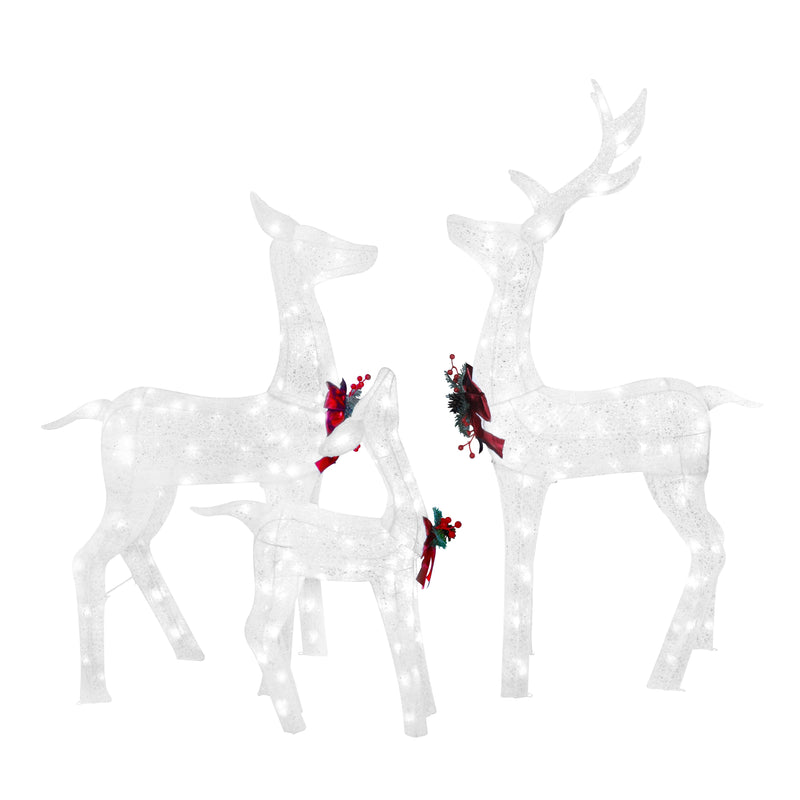 VEIKOUS 3-Piece Deer Family Set with Lights for Outdoor Christmas Decoration