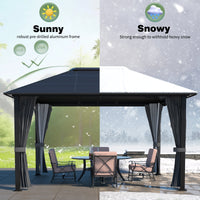 VEIKOUS 10'x12' Aluminum Hardtop Gazebo Pergola with Mesh Netting, Outdoor Gazebo Single Roof for Patio, Backyard, Garden