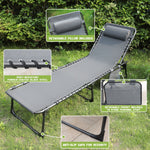 VEIKOUS 4-Fold Patio Chaise Lounge Chair for Outdoor with Detachable Pocket and Pillow, Portable Sun Lounger Recliner for Beach, Camping and Pool