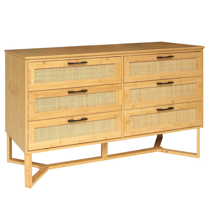 Veikous 6 Drawers Dresser, Bamboo Rattan Storage Tower with Handles