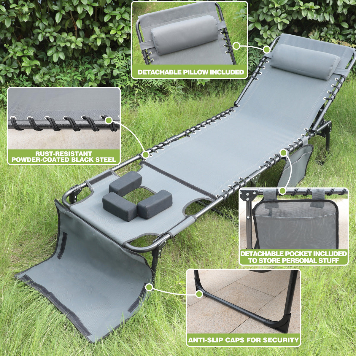 VEIKOUS Outdoor Chaise Lounge Chair with Adjustable Backrest, Gray