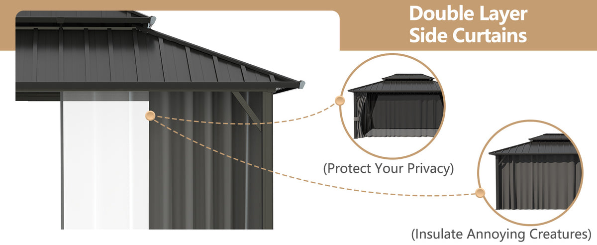 VEIKOUS 12x20 Gazebo Hardtop, Outdoor Metal Gazebo with Galvanized Steel Double Roof
