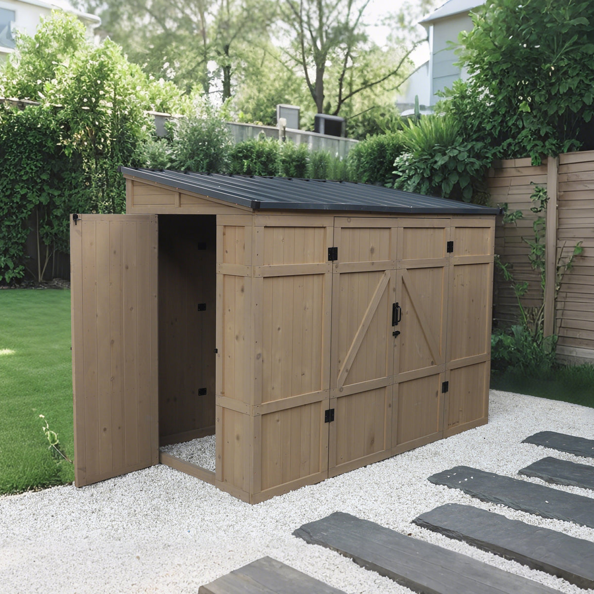 VEIKOUS 8ft x 4ft Wood Storage Shed，Weather-Resistant & Secure Outdoor Storage Solution w