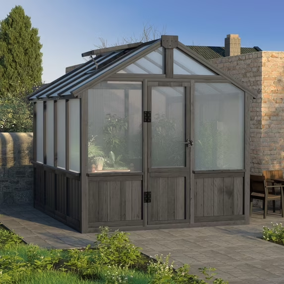 VEIKOUS 6ft x 8ft Outdoor Walk-in Cedar Wood Greenhouse | Polycarbonate Panels, Adjustable Vents & Lockable Door (Black) W