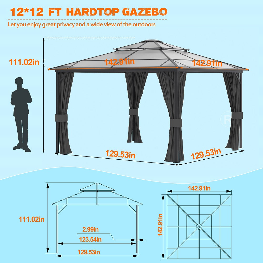 VEIKOUS Aluminum Gazebo with Polycarbonate Roof