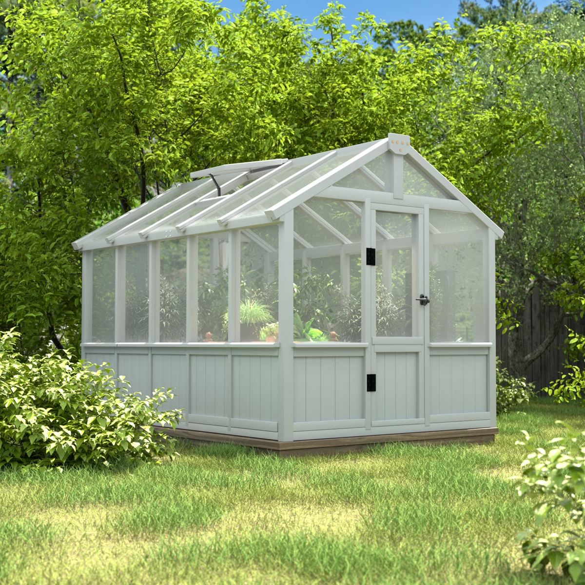 VEIKOUS 6'X10' Outdoor Cedar Wood Greenhouse, Walk-in Greenhouse W/Adjustable Vent for Backyard, Cool Gray W