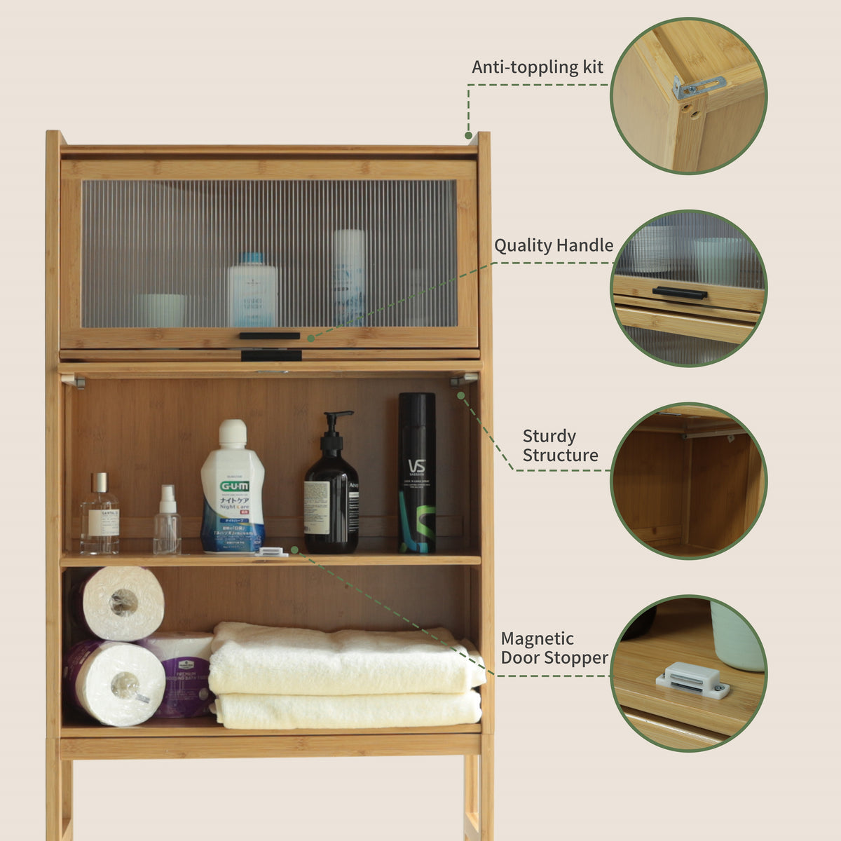 VEIKOUS Toilet Storage Cabinet for Bathroom, Bamboo Over Toilet Organizer