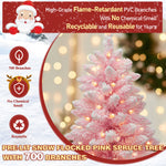 Pink Artificial Christmas Snow Flocked Tree with Lights