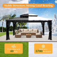 VEIKOUS Hardtop Patio Gazebo, Aluminum Gazebo with Netting, 2-Tier Rooftop 12' x 14'