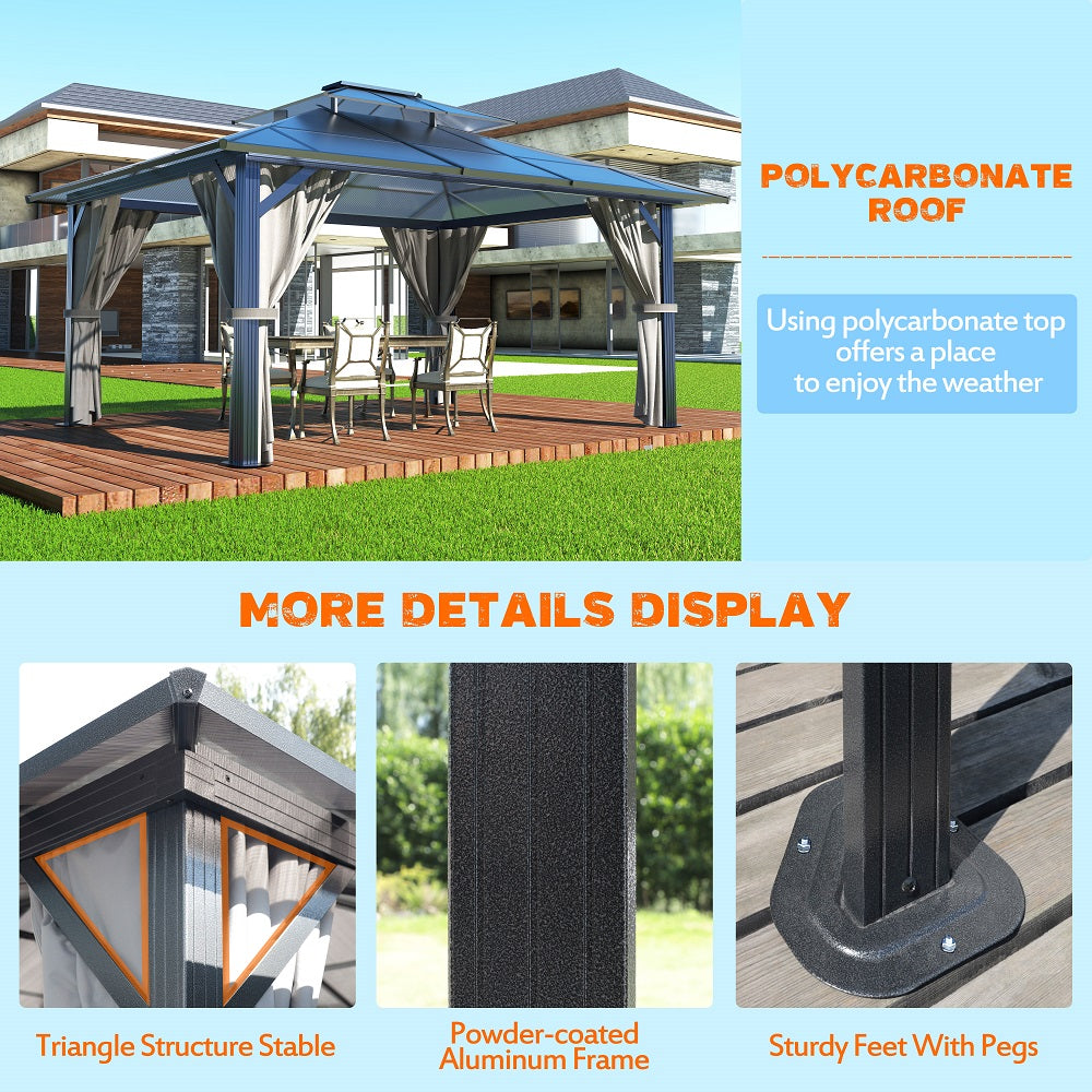 VEIKOUS Aluminum Gazebo with Polycarbonate Roof