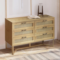 VEIKOUS 6 Drawers Dresser, Bamboo Rattan Storage Tower with Handles