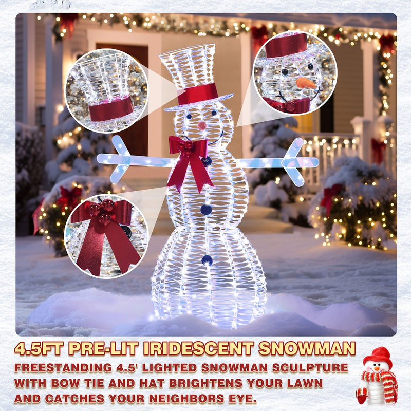 Veikous 4.5FT Iridescent Snowman Outdoor Christmas Decoration for Yard, Outdoor Snowman Holiday Decor