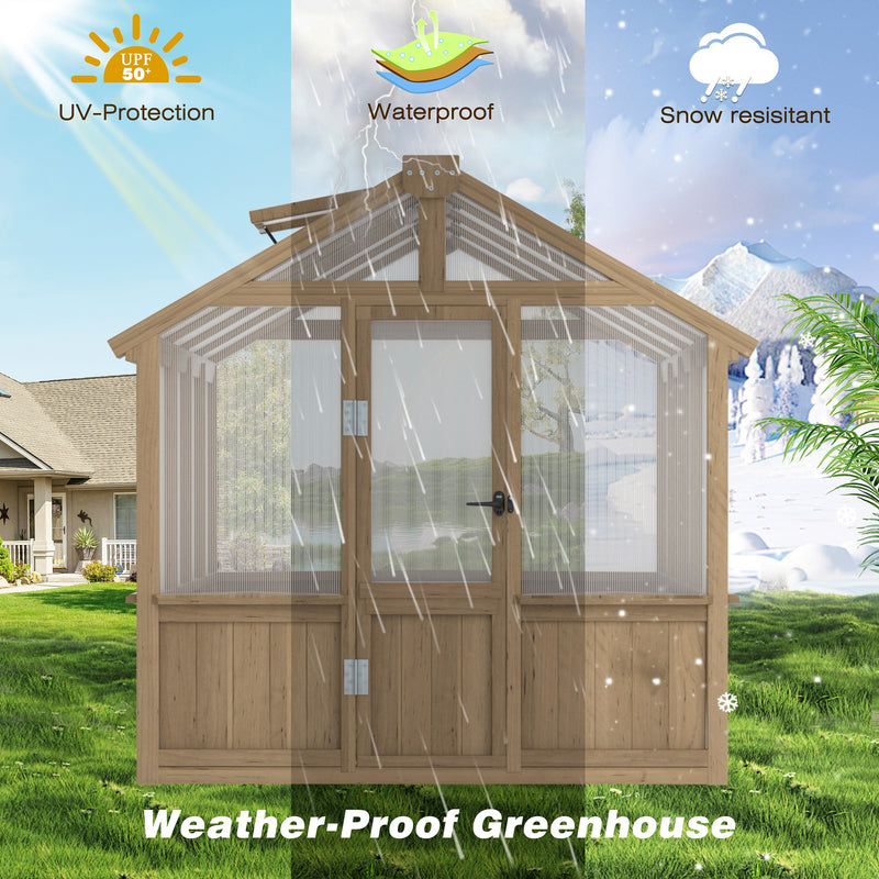 VEIKOUS 6 x 8 x 8 Ft Wooden Polycarbonate Greenhouse, Walk-in ...