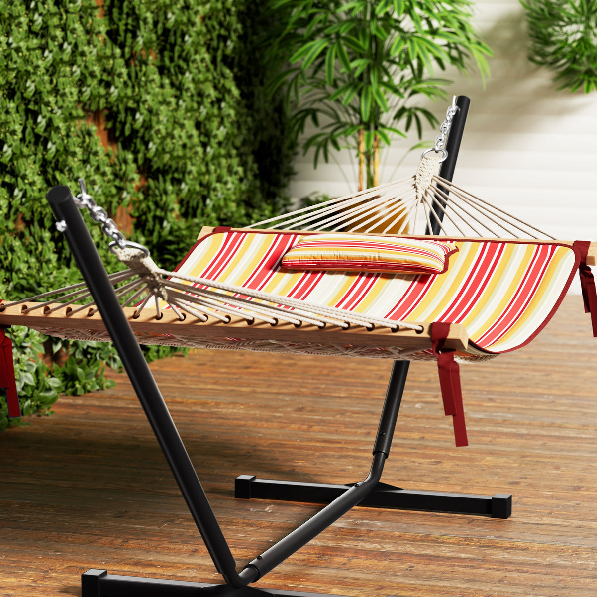 VEIKOUS Free-Standing Hammock, Red Strips