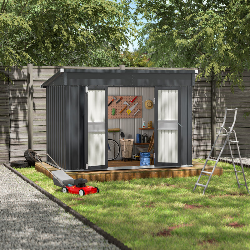 VEIKOUS 6' x 10' Outdoor Storage Shed with Double Lockable Doors, Metal Garden Tool Sheds & Outdoor Storage House with Sloped Roof